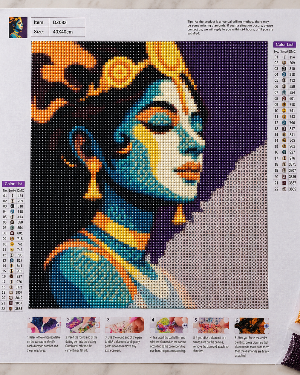 Krishna Diamond Painting Kit - Premium DIY Spiritual Artwork